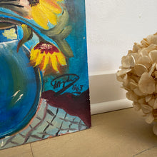 Charger l'image dans la galerie, Tableau vintage, peinture sur planche, nature morte tournesols