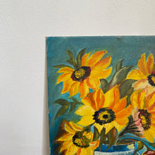 Charger l'image dans la galerie, Tableau vintage, peinture sur planche, nature morte tournesols