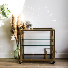 Charger l'image dans la galerie, Desserte en métal doré et verre