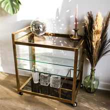 Charger l'image dans la galerie, Desserte métal doré et verre fumé