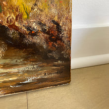 Charger l'image dans la galerie, Tableaux anciens, peintures sur toile paysages de rivière et papillon géant encadré

