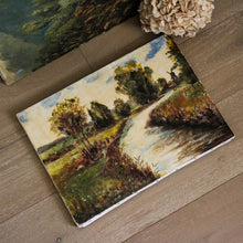Charger l'image dans la galerie, Tableaux anciens, peintures sur toile paysages de rivière et papillon géant encadré
