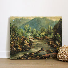 Charger l'image dans la galerie, Tableaux anciens, peintures sur toile paysages de rivière et papillon géant encadré
