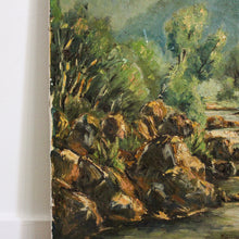 Charger l'image dans la galerie, Tableaux anciens, peintures sur toile paysages de rivière et papillon géant encadré
