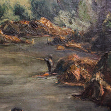 Charger l'image dans la galerie, Tableaux anciens, peintures sur toile paysages de rivière et papillon géant encadré
