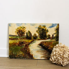 Charger l'image dans la galerie, Tableaux anciens, peintures sur toile paysages de rivière et papillon géant encadré

