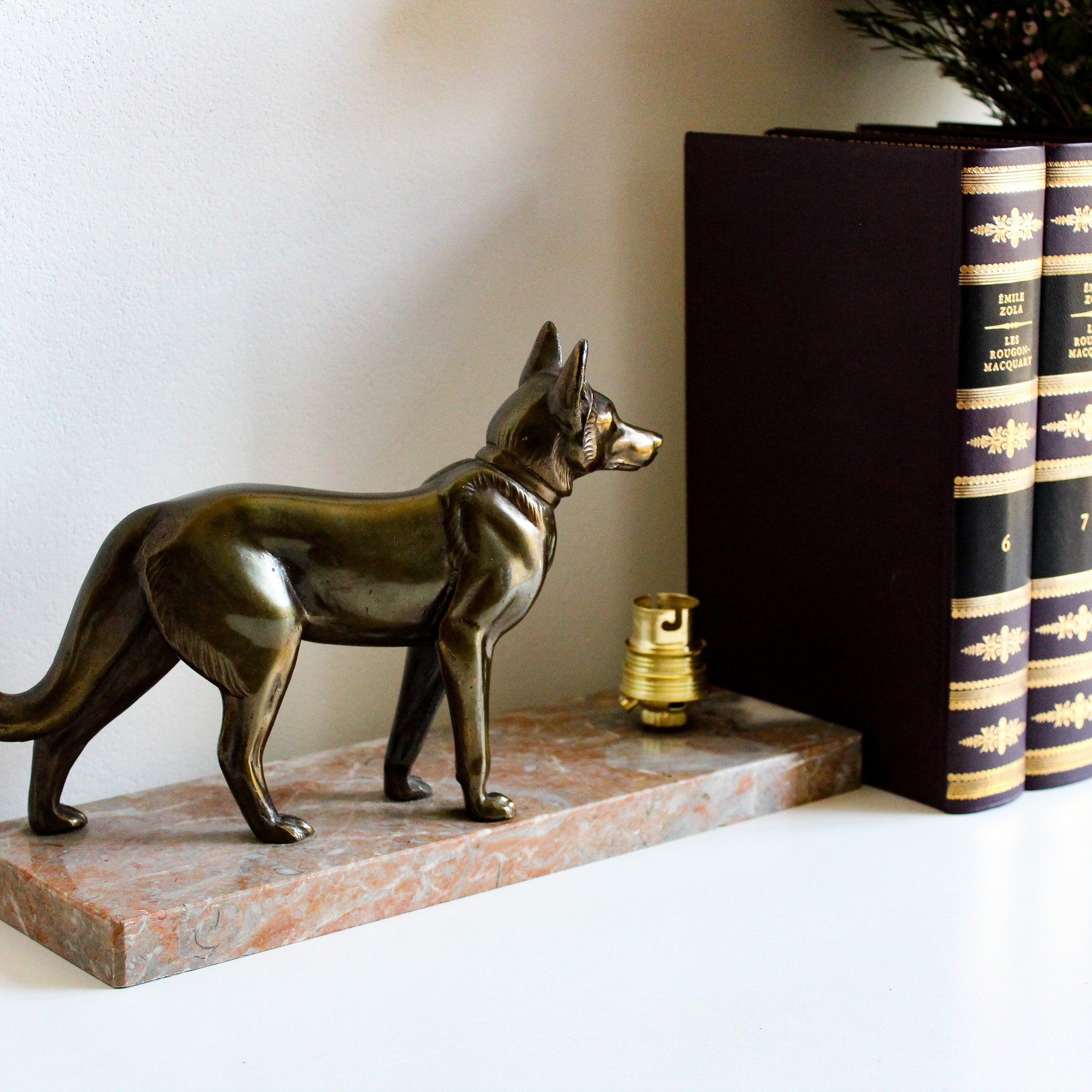 Ancienne Lampe de Chevet Régule Chien sur Socle Marbre