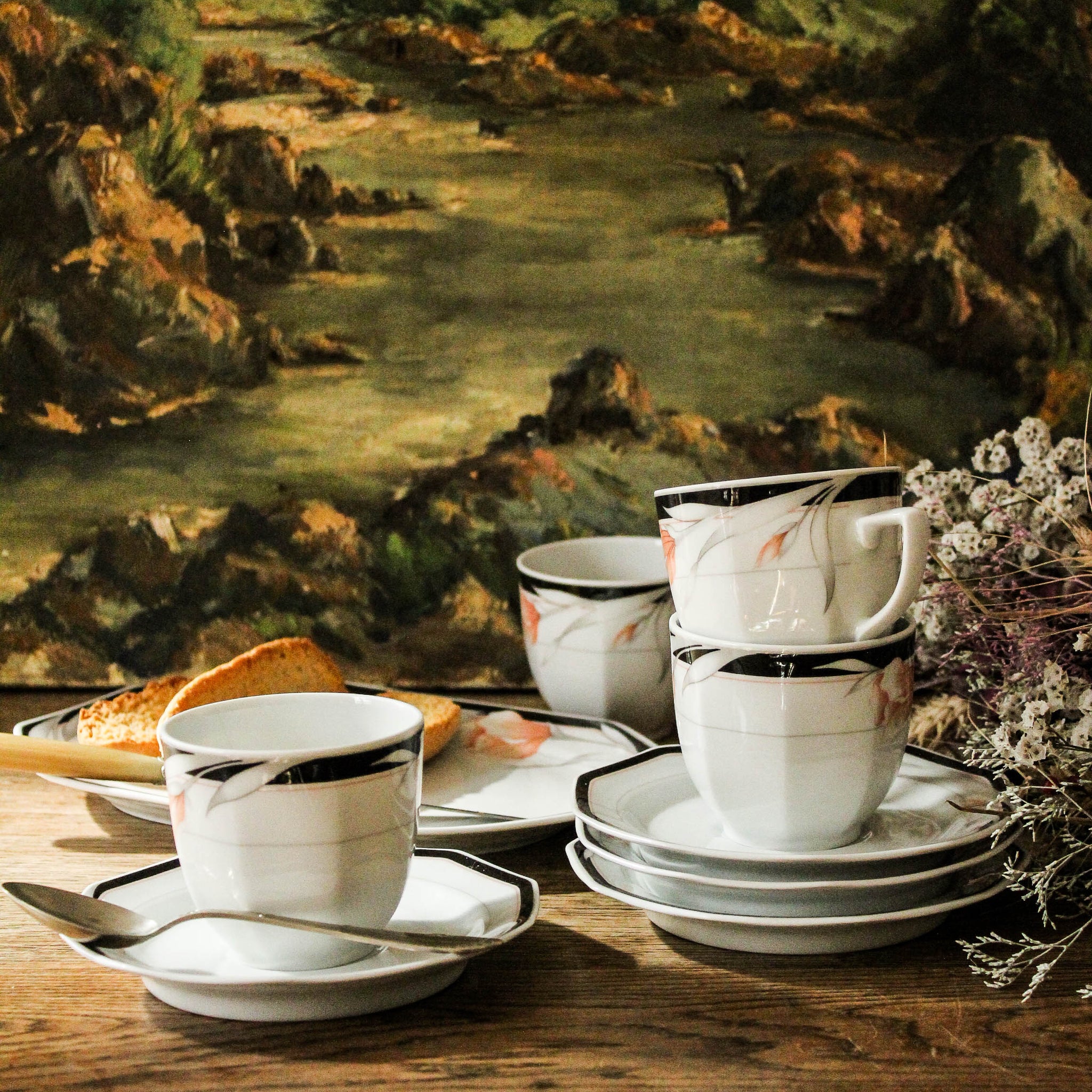 Tasse à thé en porcelaine fine Route de la Soie avec couvercle motif nuages auspicieux - Porcelaine GC